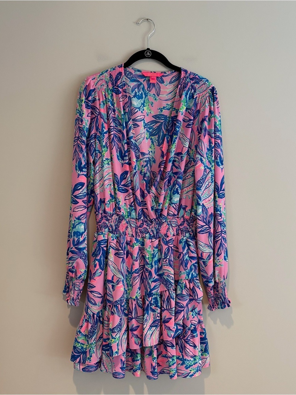 Lilly Pulitzer Long Sleeve Short Ruffle Skirt Dress Signature Lily Print Size 12